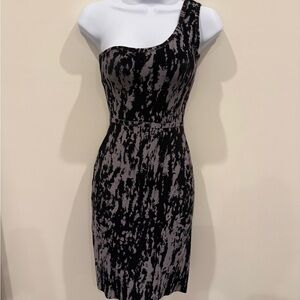 BCBGMaxAzria One-Shoulder Black and Gray Dress